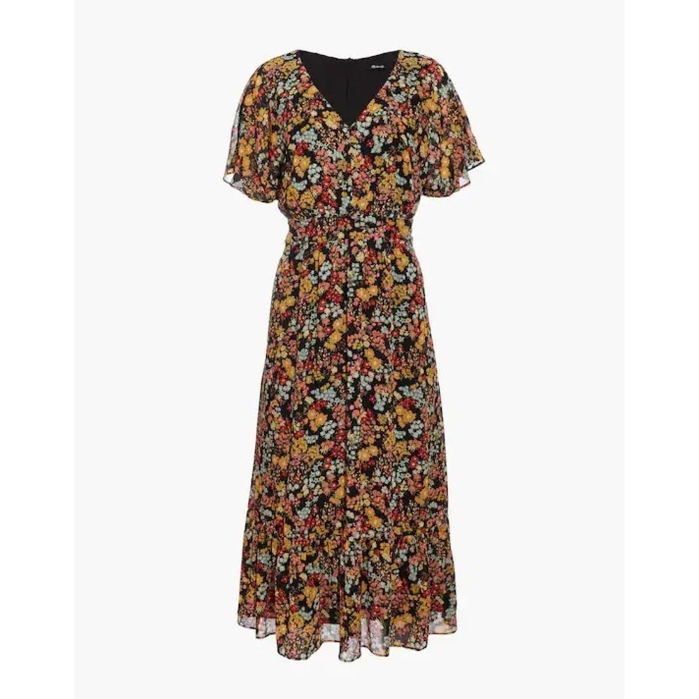 Madewell Colorful Ditzy Floral Chiffon Ruffle Whimsical Hem Midi Dress Size 4